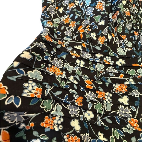 Veronica Beard Silk Floral Ruched Mini Dress Orange Blue 100% Silk S172-WFP2335 - Picture 13 of 16